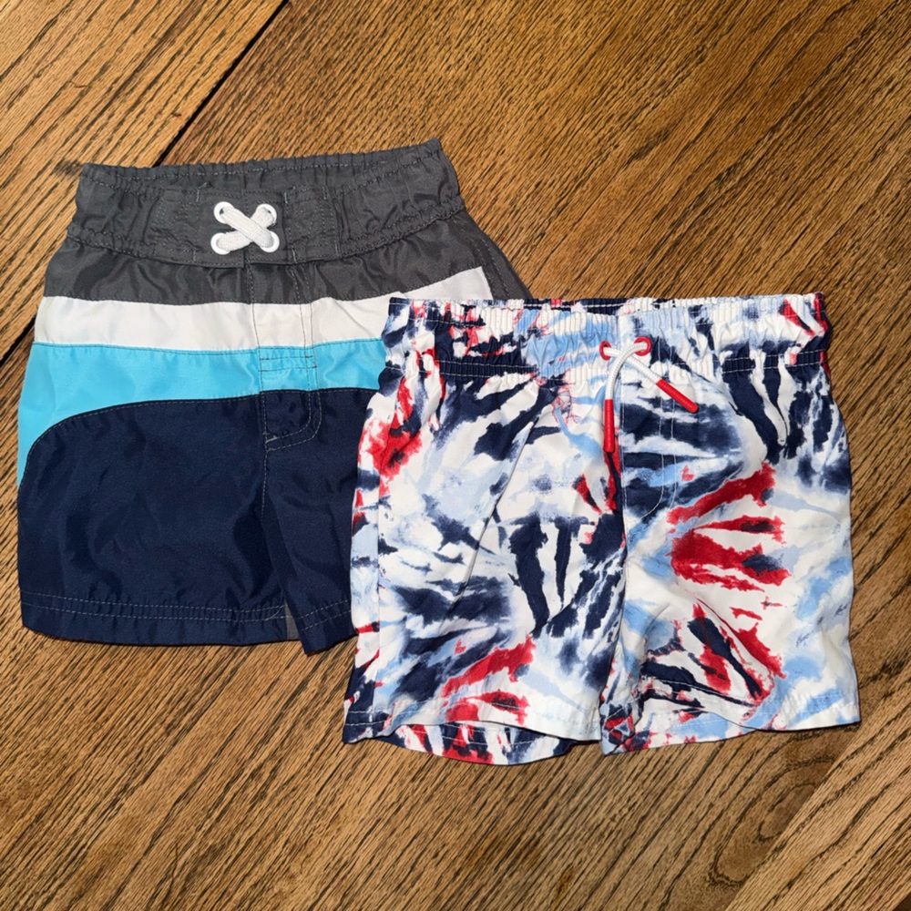 2 Kids Swim Trunks Shorts Set - Navy and Tie-Dye boys